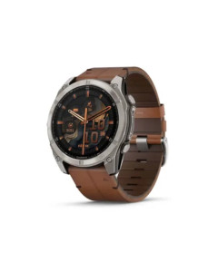 שעון ספורט חכם GARMIN fenix 8 51mm AMOLED Sapphire Bare Ti Blk/Chsnt Lthr EMEA