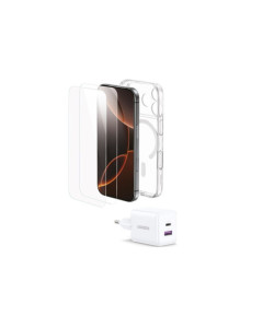 באנדל IPHONE 17 Pro Max הכולל: מטען קיר 30W + כיסוי MAGSAFE + מגן מסך זכוכית להרכבה עצמית