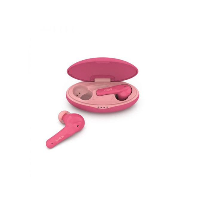 אוזניות לילדים Belkin SOUNDFORM NANO TWS עם עוצמה מופחתת ורוד