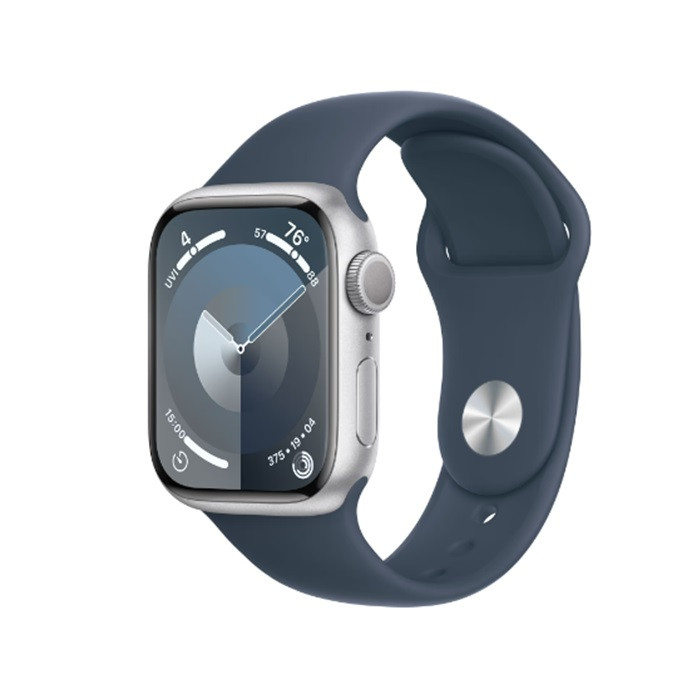 שעון חכם Apple Watch Series 9 GPS 41mm Silver Aluminium Case with Storm Blue Sport Band - S/M