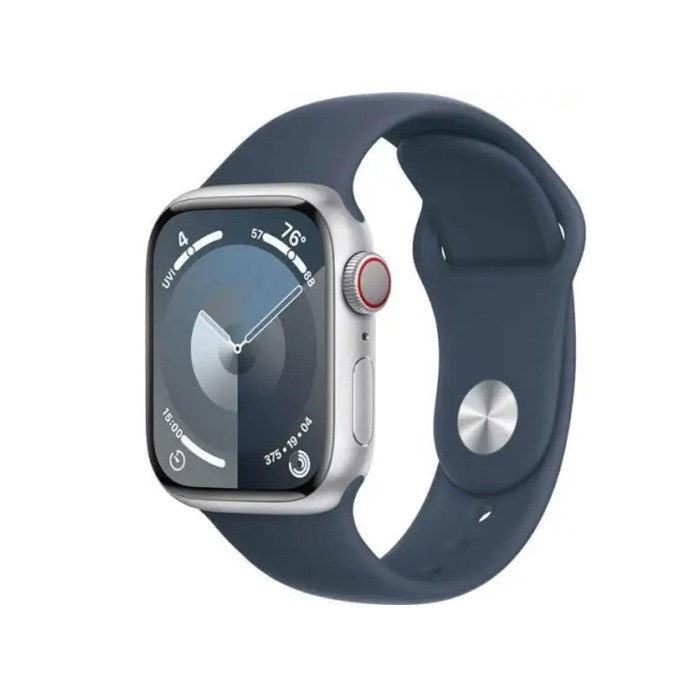 שעון חכם Apple Watch Series 9 GPS + Cellular 45mm Silver Aluminium Case with Storm Blue Sport Band - M/L