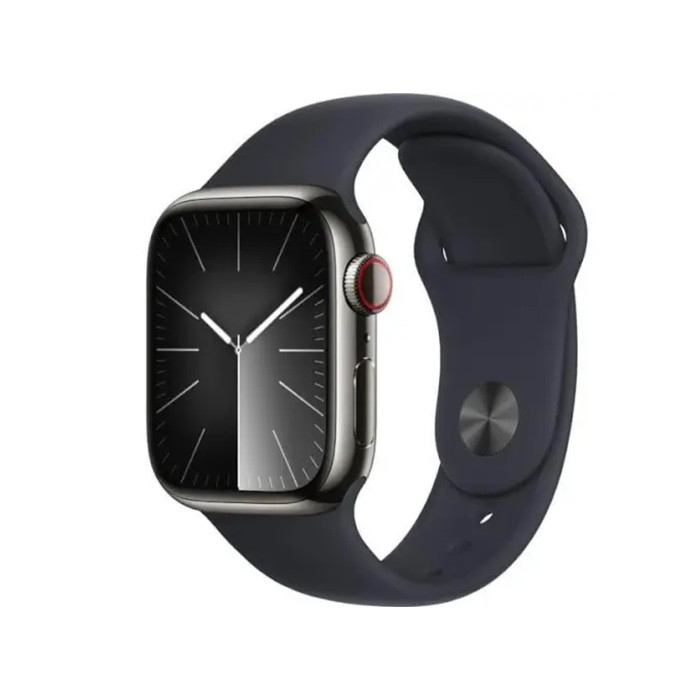 שעון חכם Apple Watch Series 9 GPS + Cellular 41mm Graphite Stainless Steel Case with Midnight Sport Band - S/M