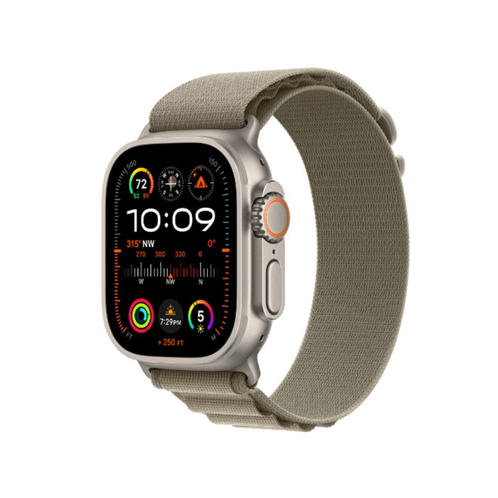 שעון חכם Apple Watch Ultra 2 GPS + Cellular, 49mm Titanium Case with Olive Alpine Loop - Large