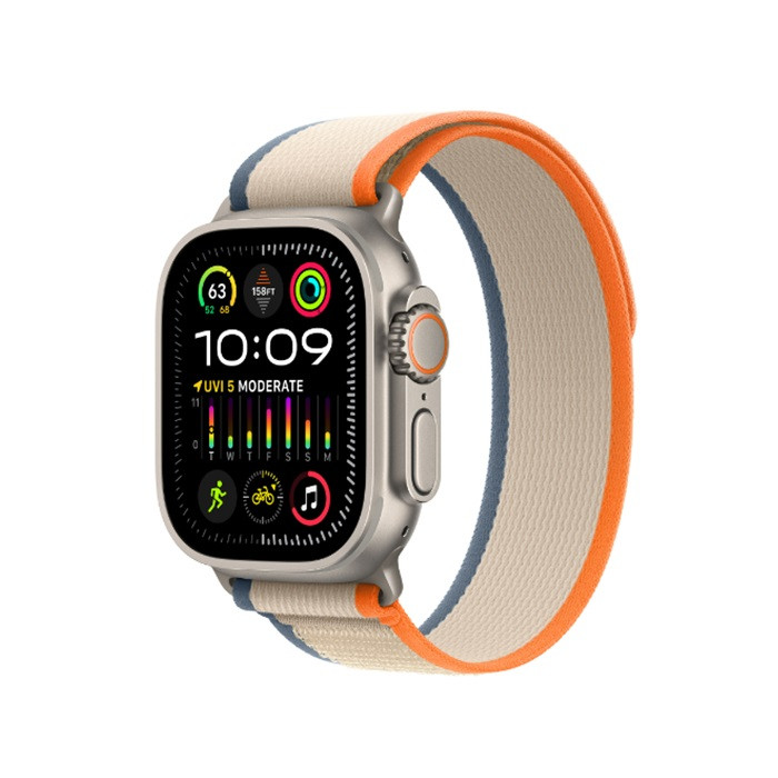 שעון חכם Apple Watch Ultra 2 GPS + Cellular, 49mm Titanium Case with Orange/Beige Trail Loop - M/L