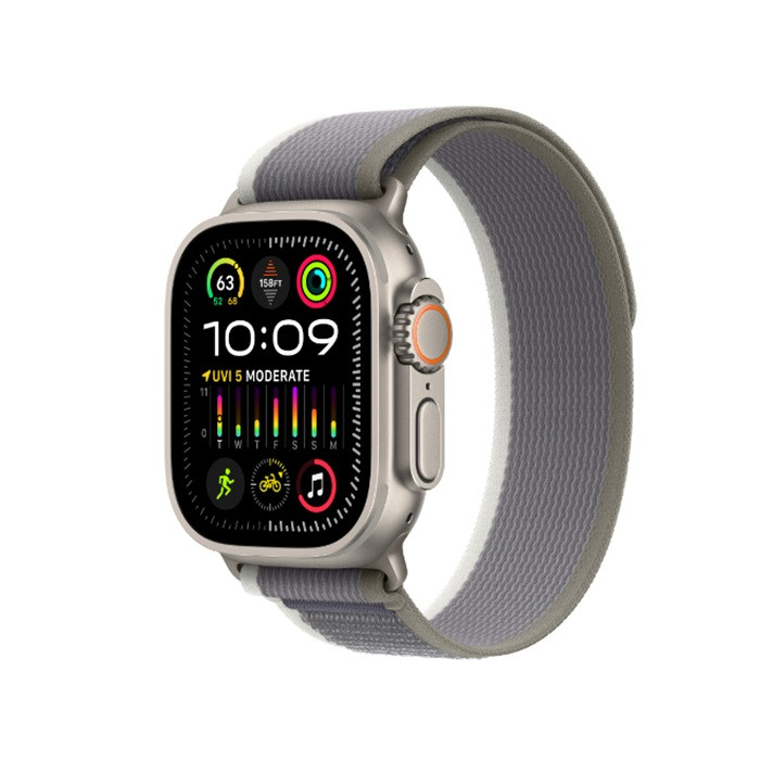 שעון חכם Apple Watch Ultra 2 GPS + Cellular, 49mm Titanium Case with Green/Grey Trail Loop - M/L