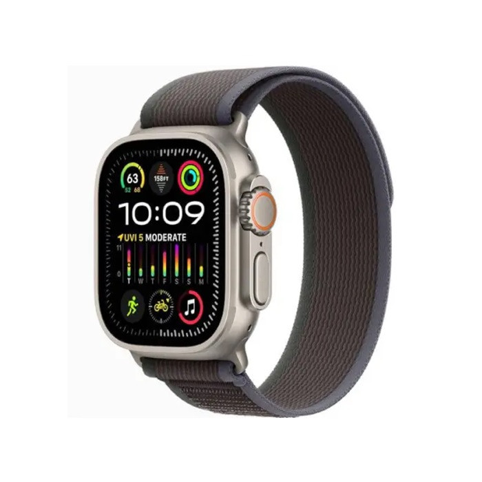 שעון חכם Apple Watch Ultra 2 GPS + Cellular, 49mm Titanium Case with Blue/Black Trail Loop - S/M