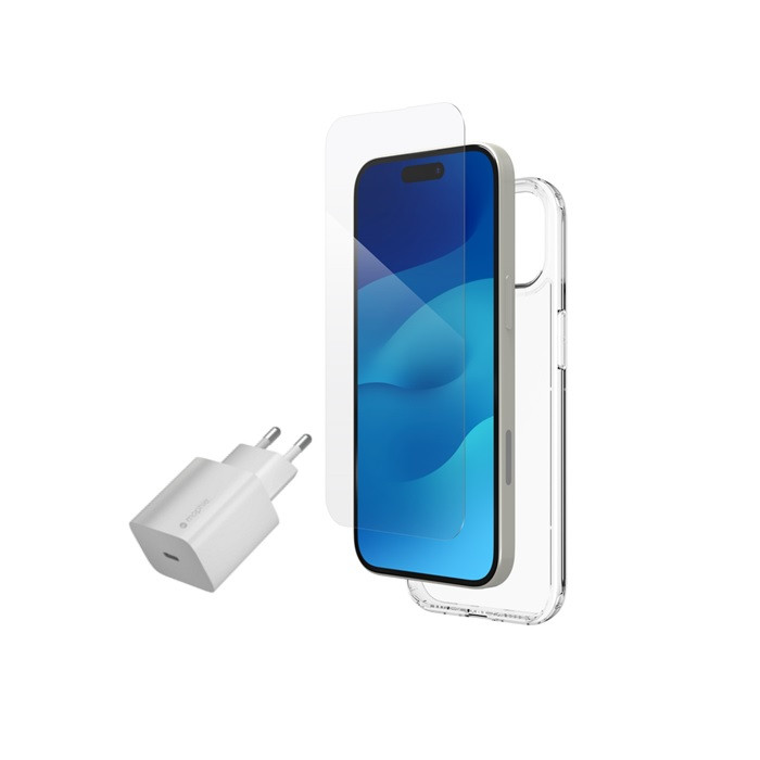קיט אביזרים  ZAGG iPhone 15(30w&Crystal Clear&Elite Glass)