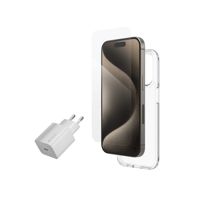 קיט אביזרים  ZAGG iPhone 15Pro(30w&Crystal Clear&Elite Glass)